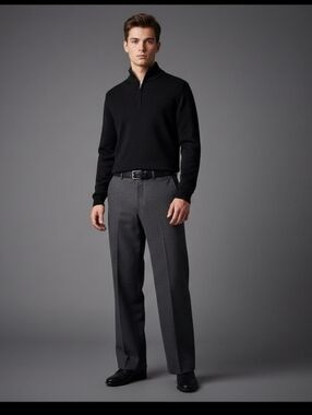 Geoffrey Beene Ribbed Yoke Quarter Zip Sweater Large